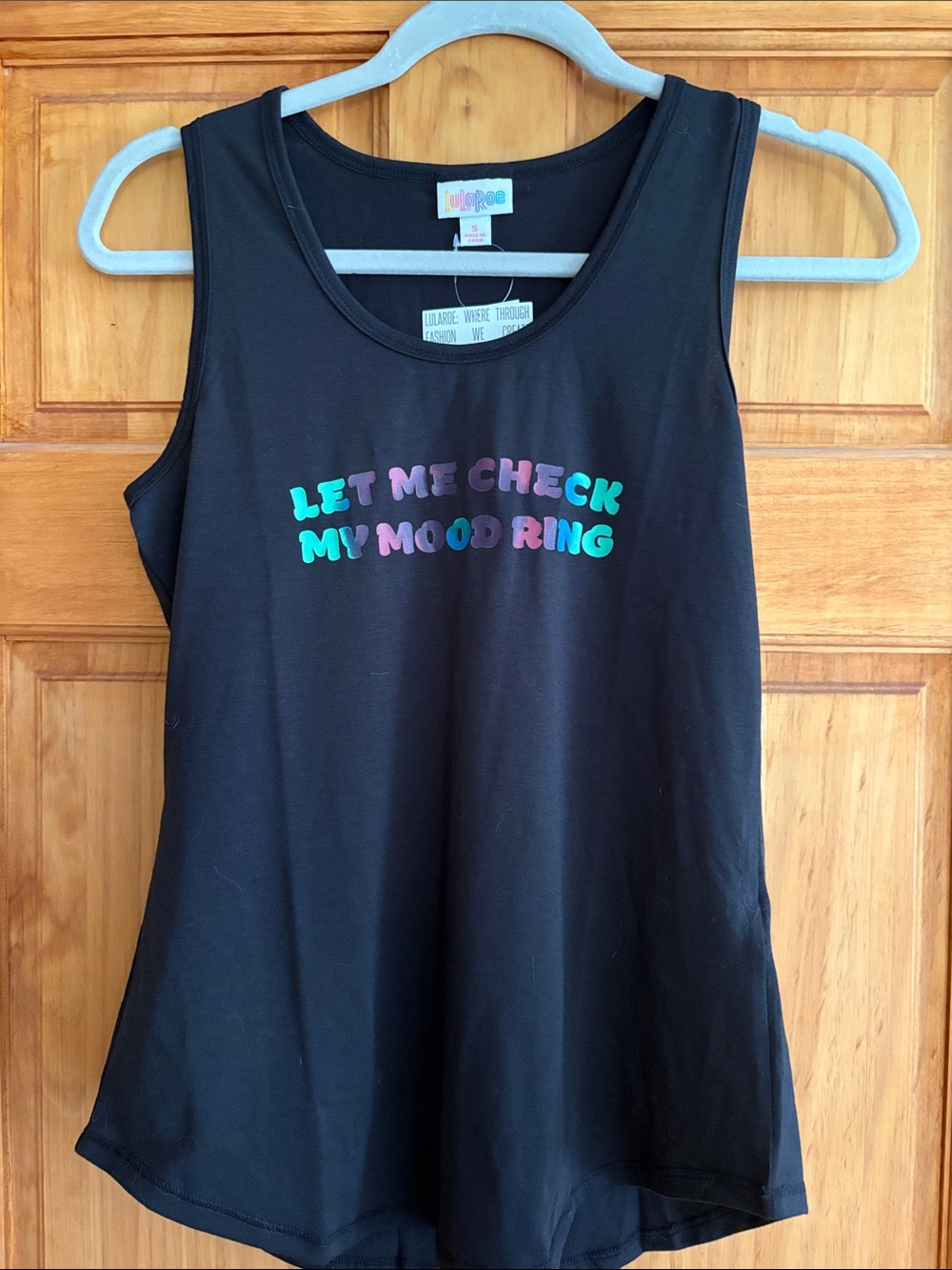 LuLaRoe Black Tank with Multicolor Rainbow Lettering